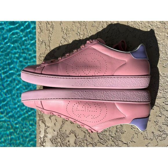 GUCCI Men Pink & Purple Leather New Ace Athletic Sneakers Size 39.5 - Picture 5 of 14
